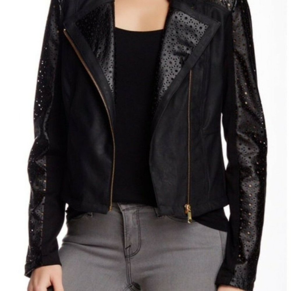 SOLD ****   STEVE MADDEN New Perforated MOTO Jacket Coat  L - Picture 2 of 11